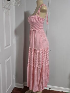 BeBop Pink Gingham Tiered Maxi Dress